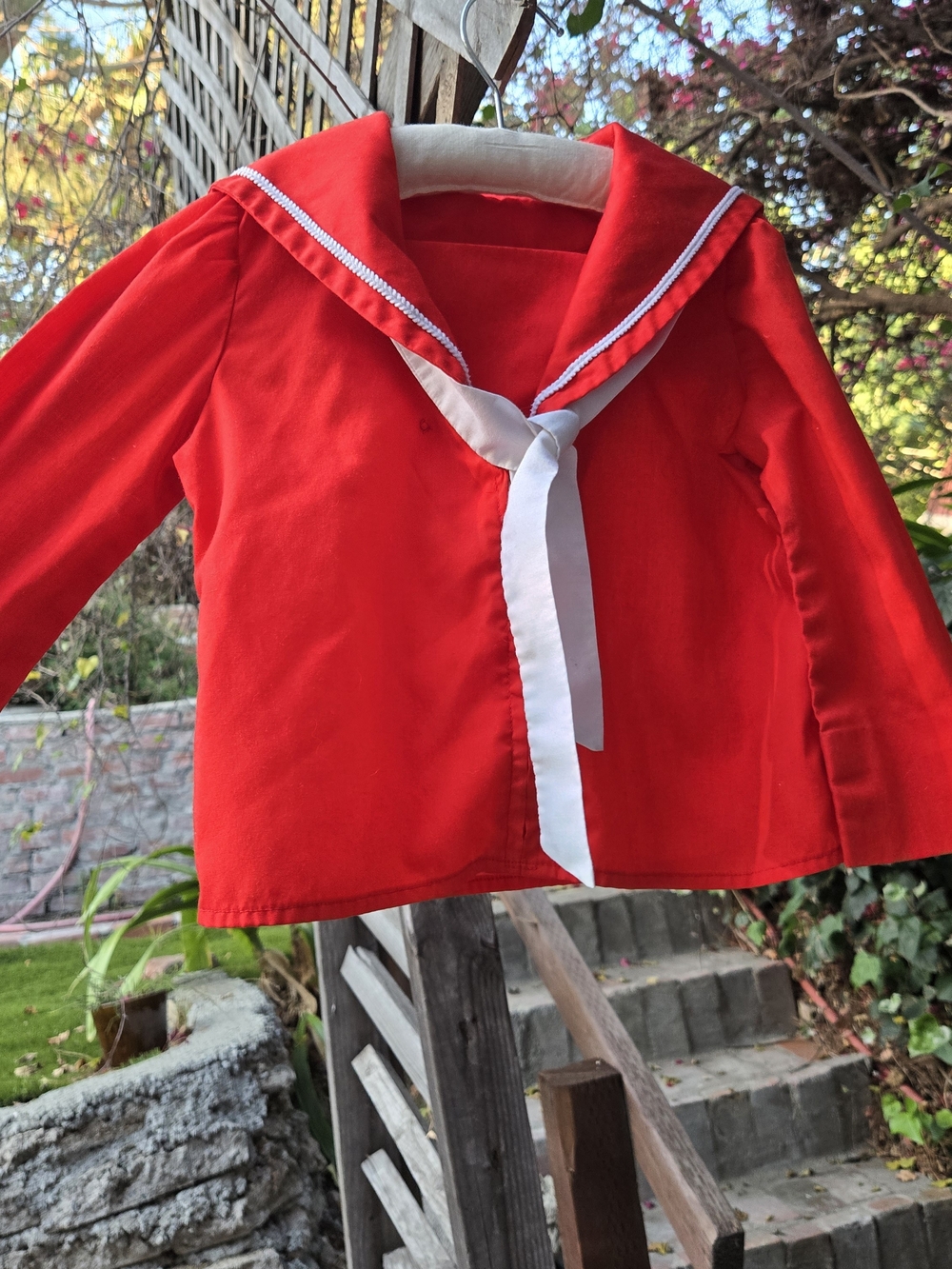 2 For $15 Vintage 70s Girls Toddler Red Sailor Blouse with White Tie